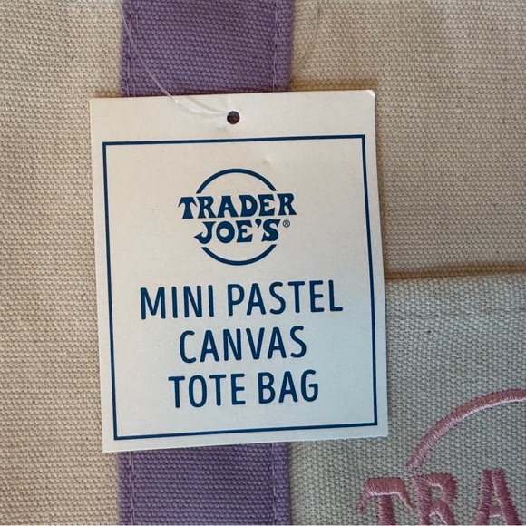MINI NWT Trader Joe’s Mini Canvas Reusable Tote Bag - Cream with Lavender Straps - Picture 8 of 9